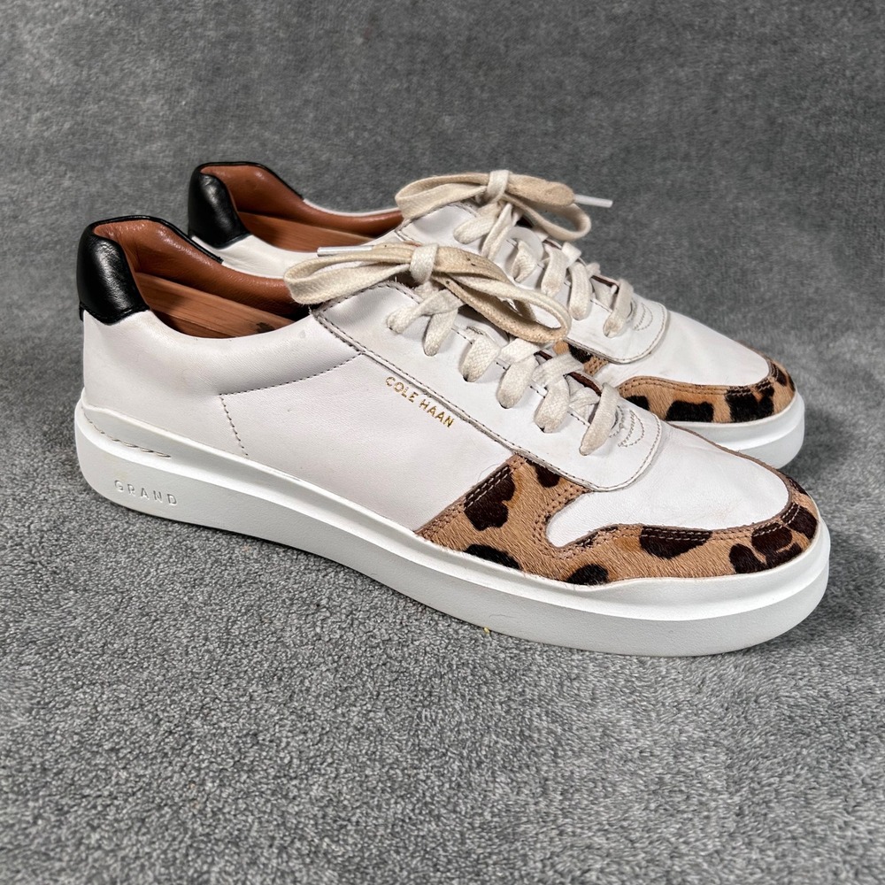 Cole Haan Sneakers Grand Crosscourt White Leather Leopard Calf Hair Womens 10B